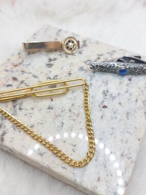 Vintage Gold and Silver Tone Tie Bars and Clips Lot of 3